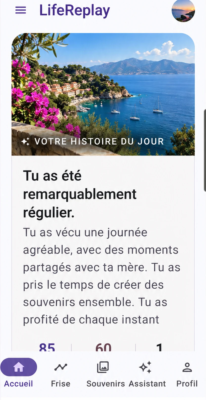 L’écran d’accueil de LifeReplay : « Votre histoire du jour », le récit écrit par l’IA